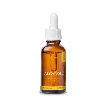 Bottle of algae oil with a dropper 