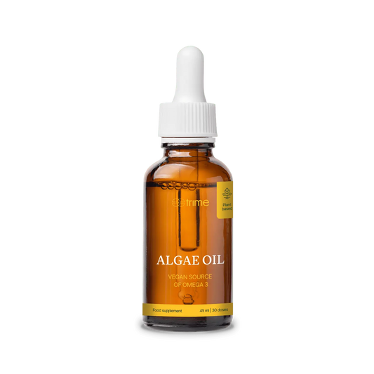 Bottle of algae oil with a dropper 